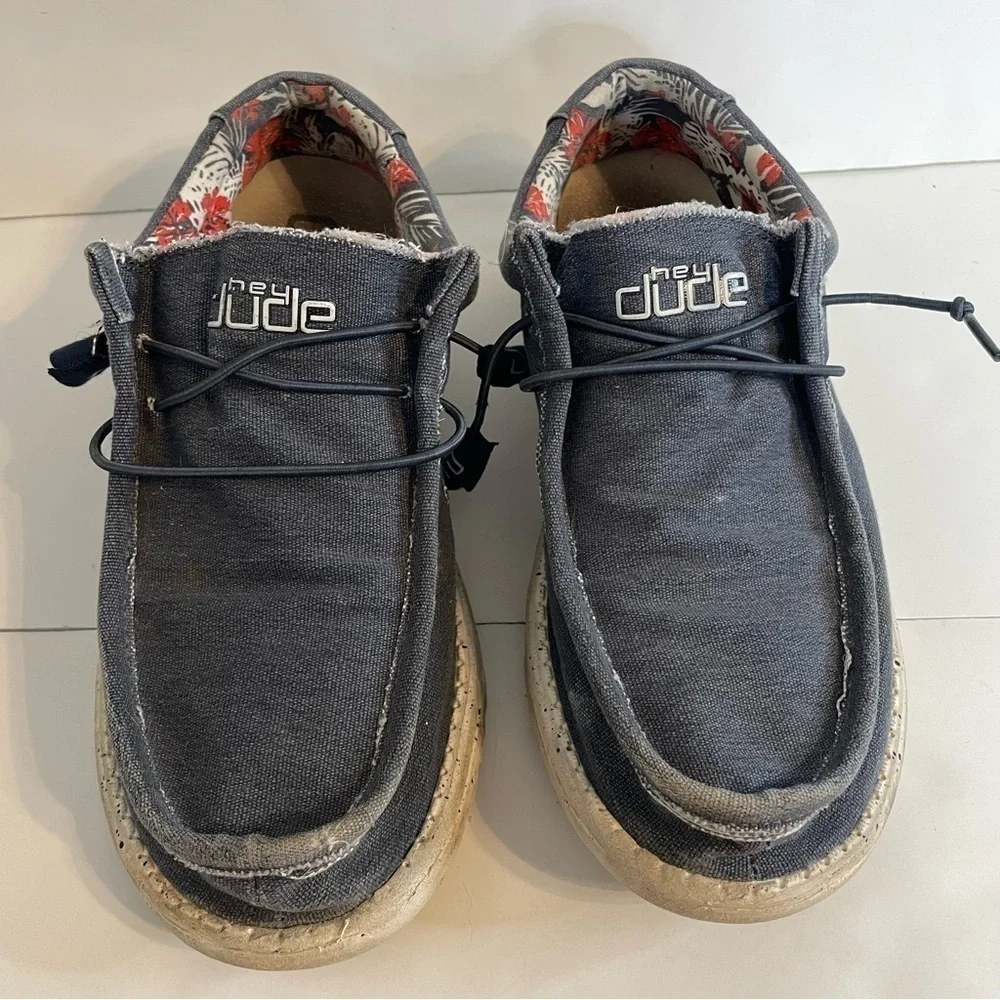 Hey Dude Wally Stretch Navy Blue Canvas Stretch Slip On Casual Shoes Size 11